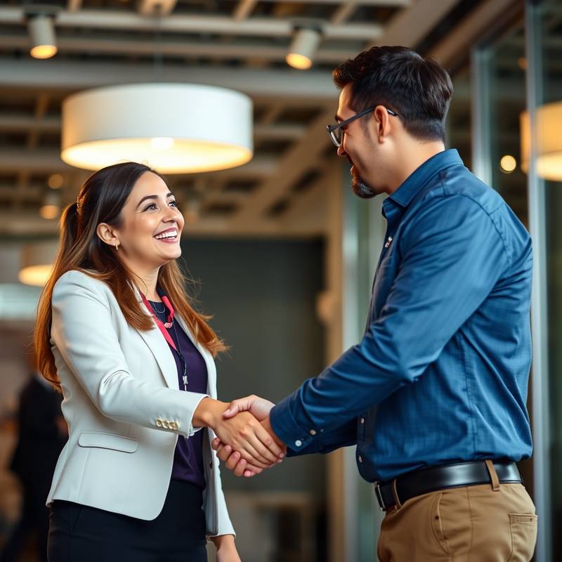 Two professionals shaking hands after an interview